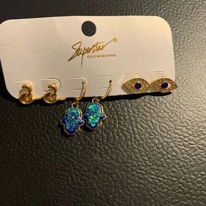 3 set Earring pack (evil eye, hamsa hand, snake)